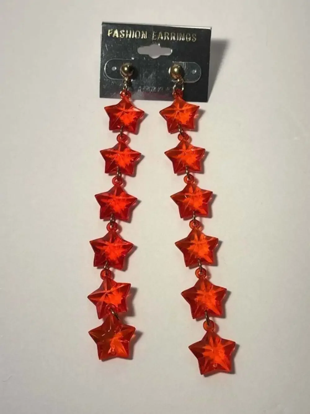 Vintage Fashion Earrings Red Orange Acrylic Star Chain Long Dangle Drop Earrings